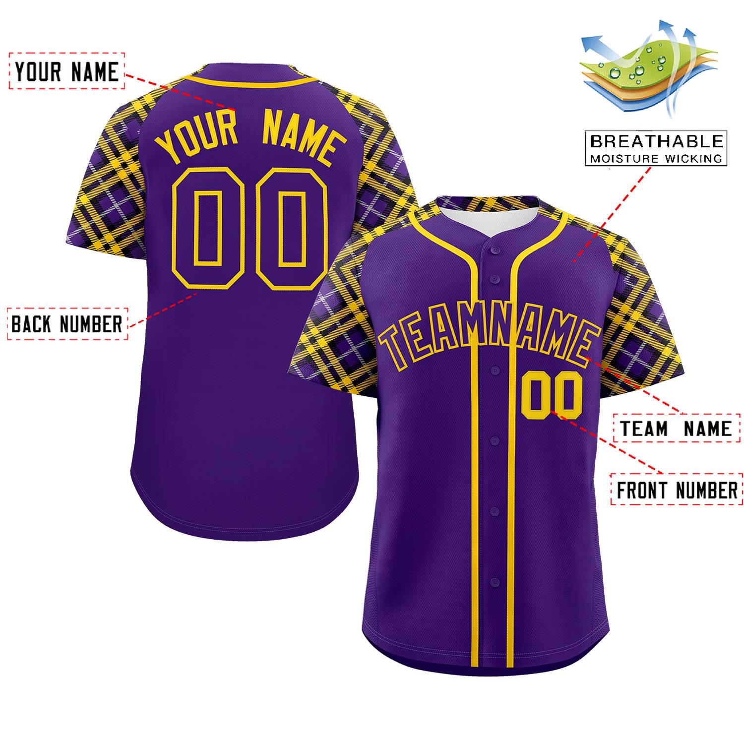Custom Purple Purple-Gold Personalized Raglan Sleeves Authentic Baseball Jersey | KXKSHOP