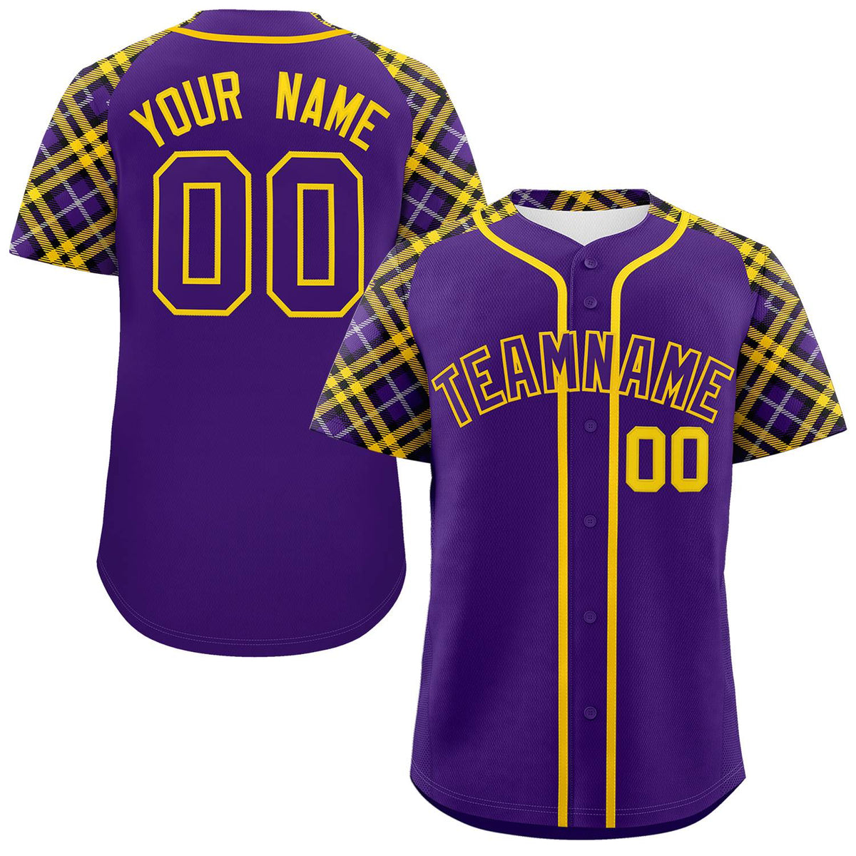 Custom Purple Purple-Gold Personalized Raglan Sleeves Authentic Baseball Jersey | KXKSHOP