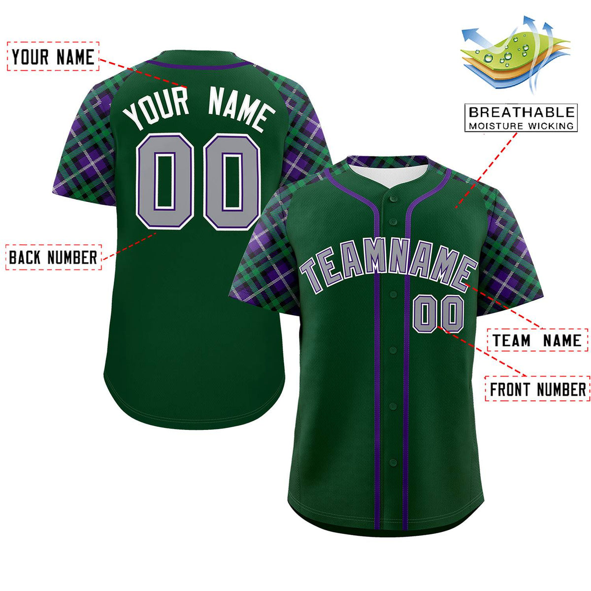 Custom Green Gray-White Personalized Raglan Sleeves Authentic Baseball Jersey | KXKSHOP