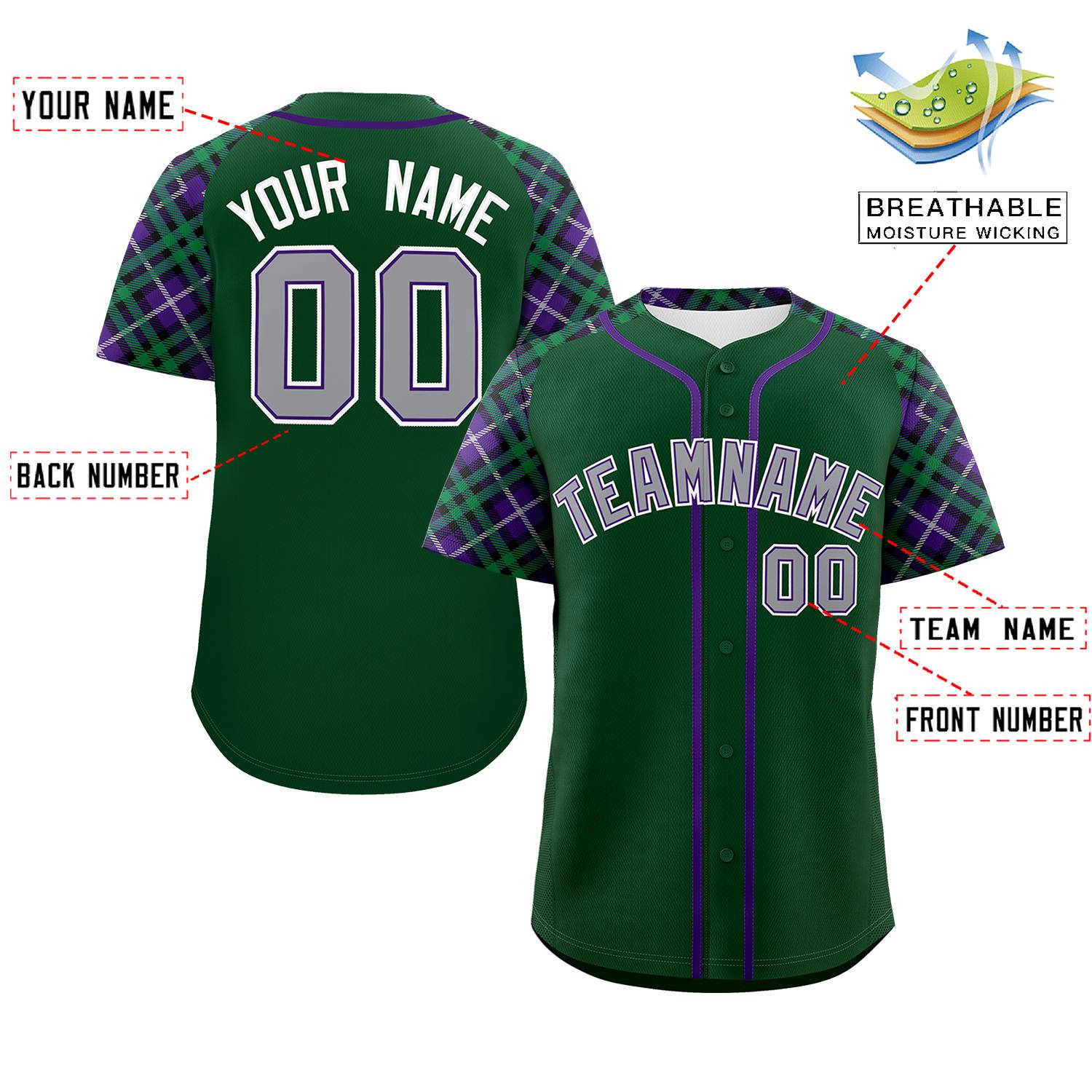 Custom Green Gray-White Personalized Raglan Sleeves Authentic Baseball Jersey | KXKSHOP