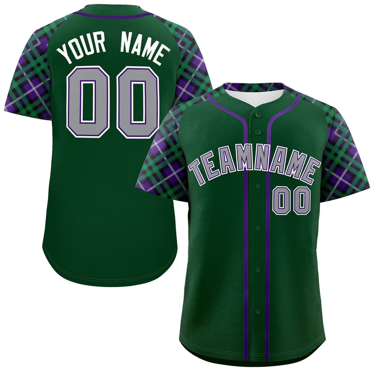 Custom Green Gray-White Personalized Raglan Sleeves Authentic Baseball Jersey | KXKSHOP