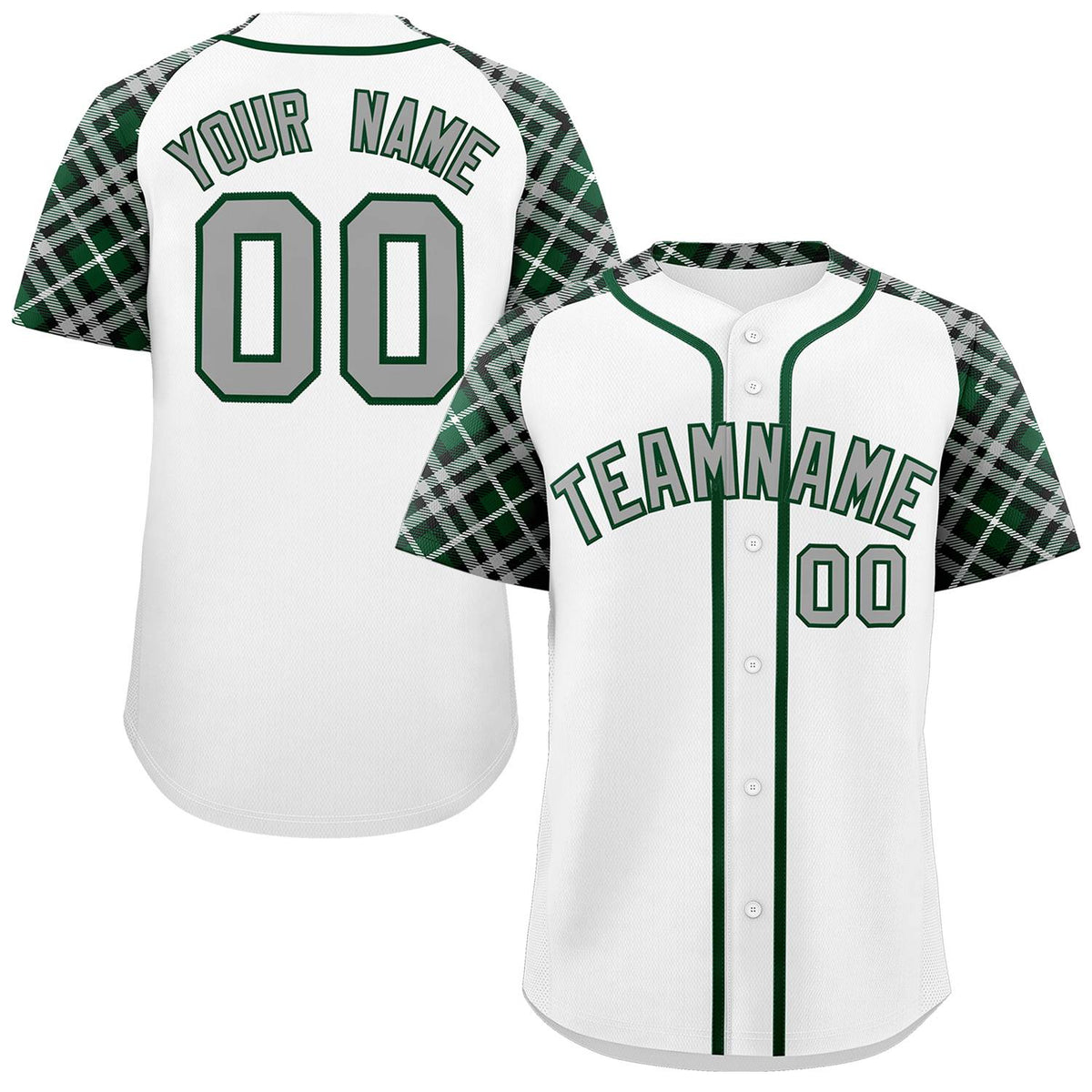 Custom White Gray-Green Personalized Raglan Sleeves Authentic Baseball Jersey | KXKSHOP