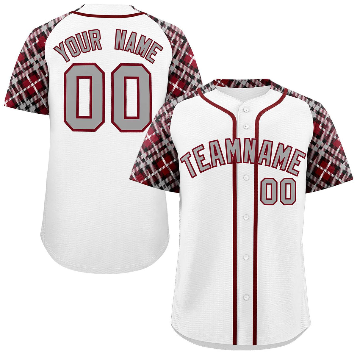 Custom White Gray-Crimson Personalized Raglan Sleeves Authentic Baseball Jersey | KXKSHOP