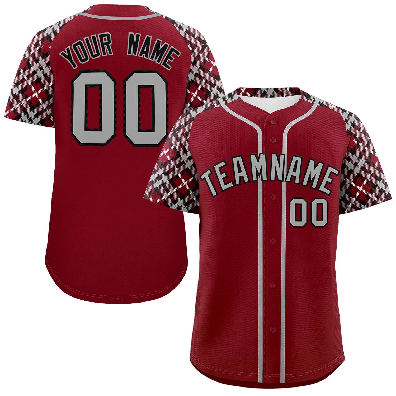 Custom Crimson Gray-Black Personalized Raglan Sleeves Authentic Baseball Jersey | KXKSHOP
