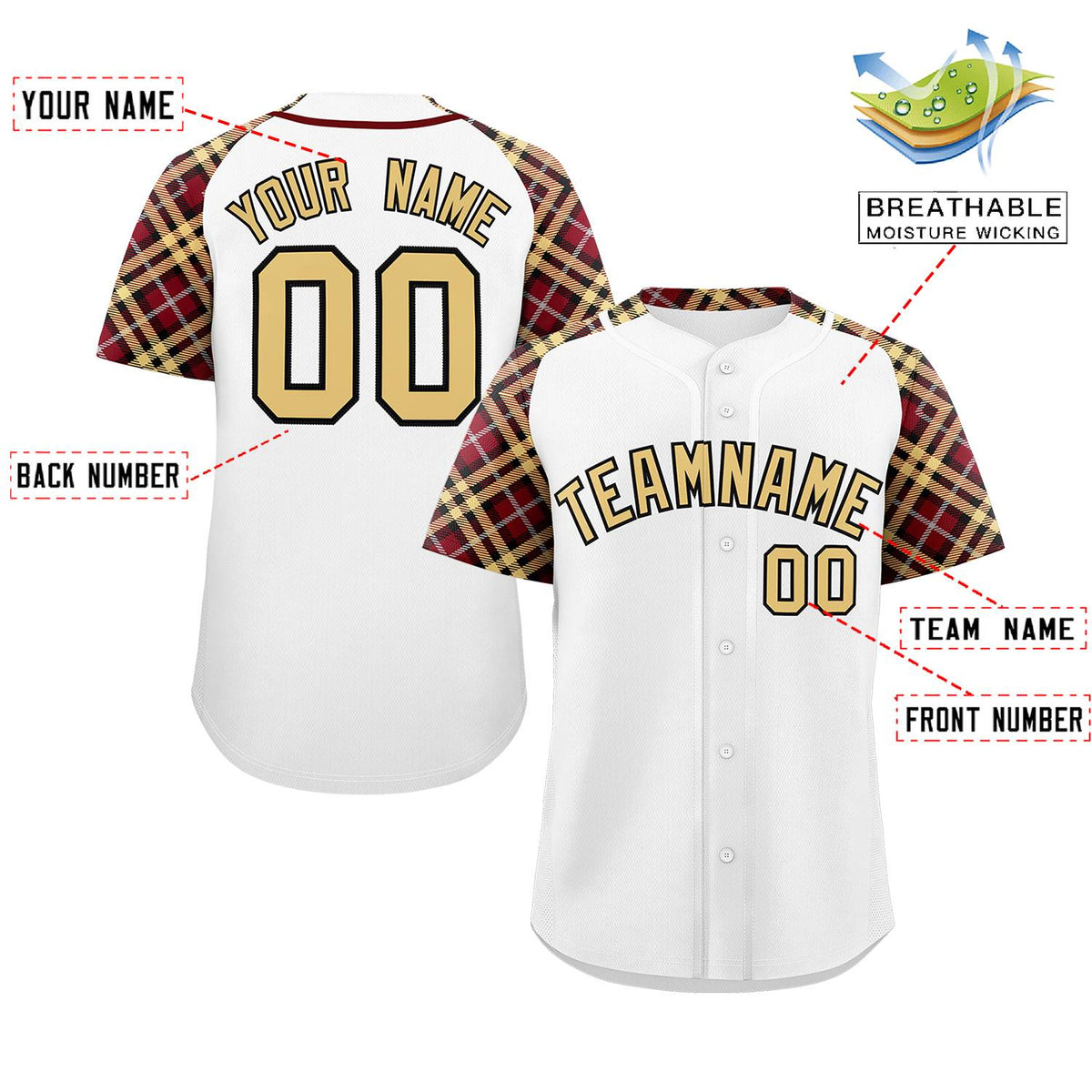 Custom White Khaki-Black Personalized Raglan Sleeves Authentic Baseball Jersey | KXKSHOP