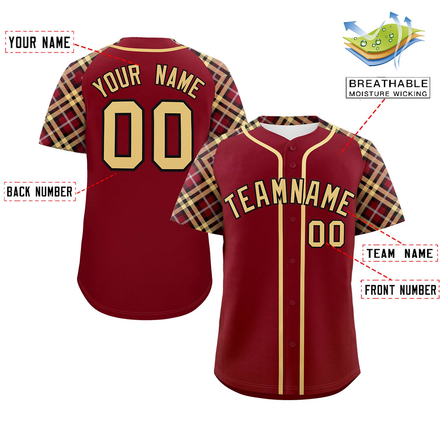 Custom Crimson Khaki-Black Personalized Raglan Sleeves Authentic Baseball Jersey | KXKSHOP