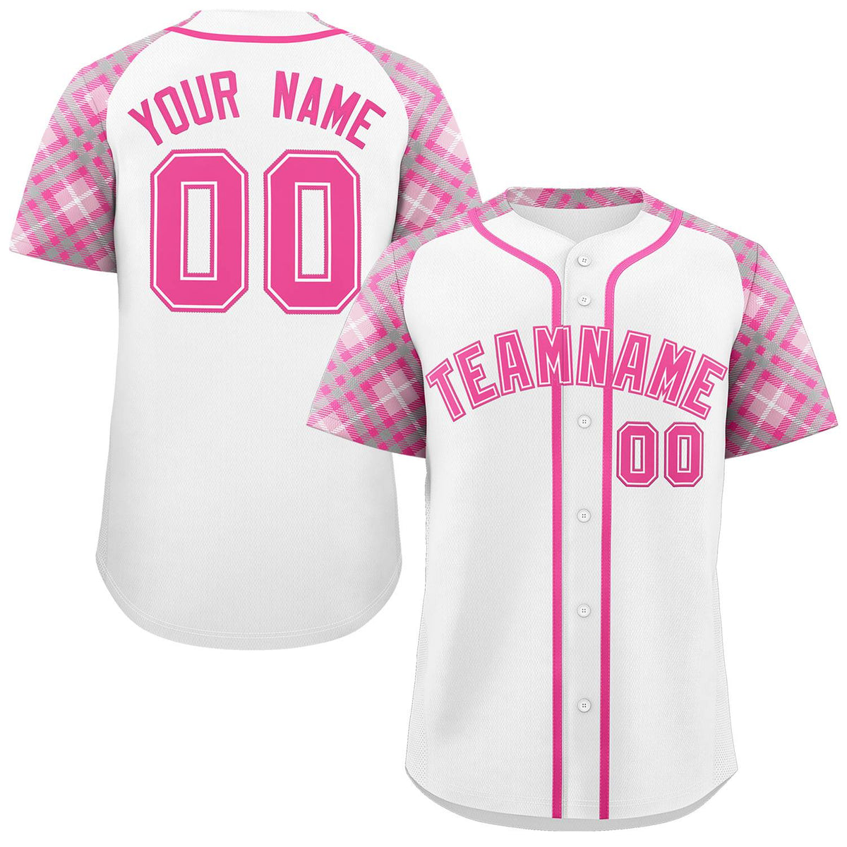 Custom White Pink- Personalized Raglan Sleeves Authentic Baseball Jersey | KXKSHOP