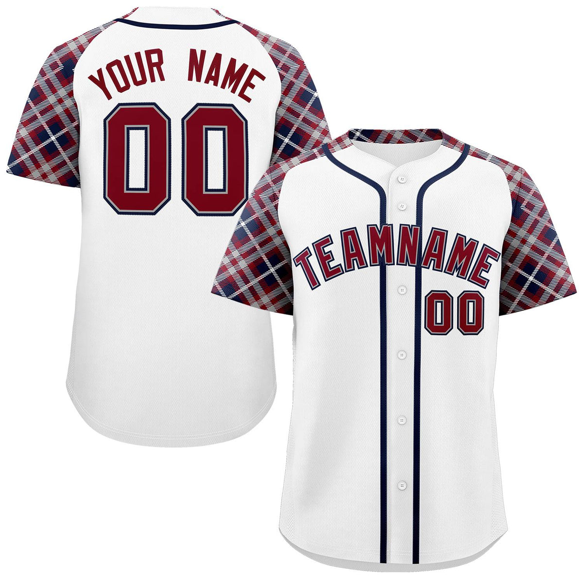 Custom White Crimson-Navy Personalized Raglan Sleeves Authentic Baseball Jersey | KXKSHOP