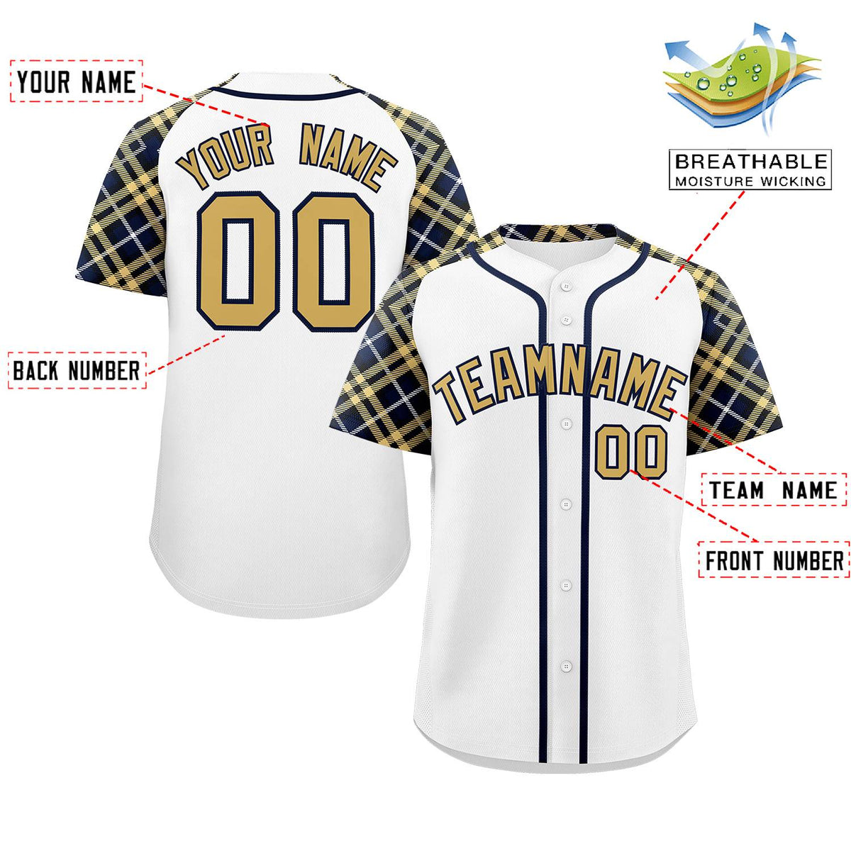 Custom White Khaki-Navy Personalized Raglan Sleeves Authentic Baseball Jersey | KXKSHOP