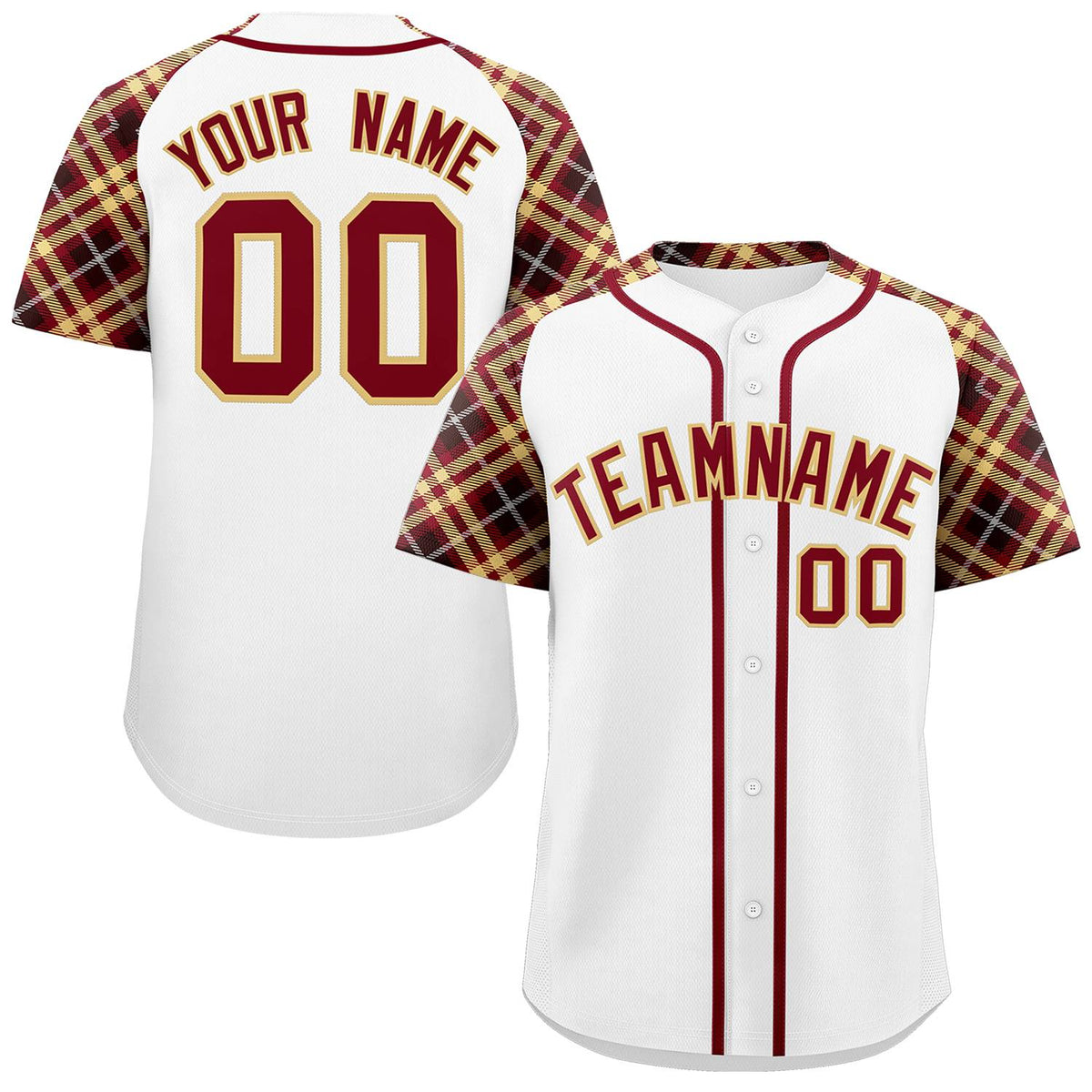 Custom White Crimson-Khaki Personalized Raglan Sleeves Authentic Baseball Jersey | KXKSHOP