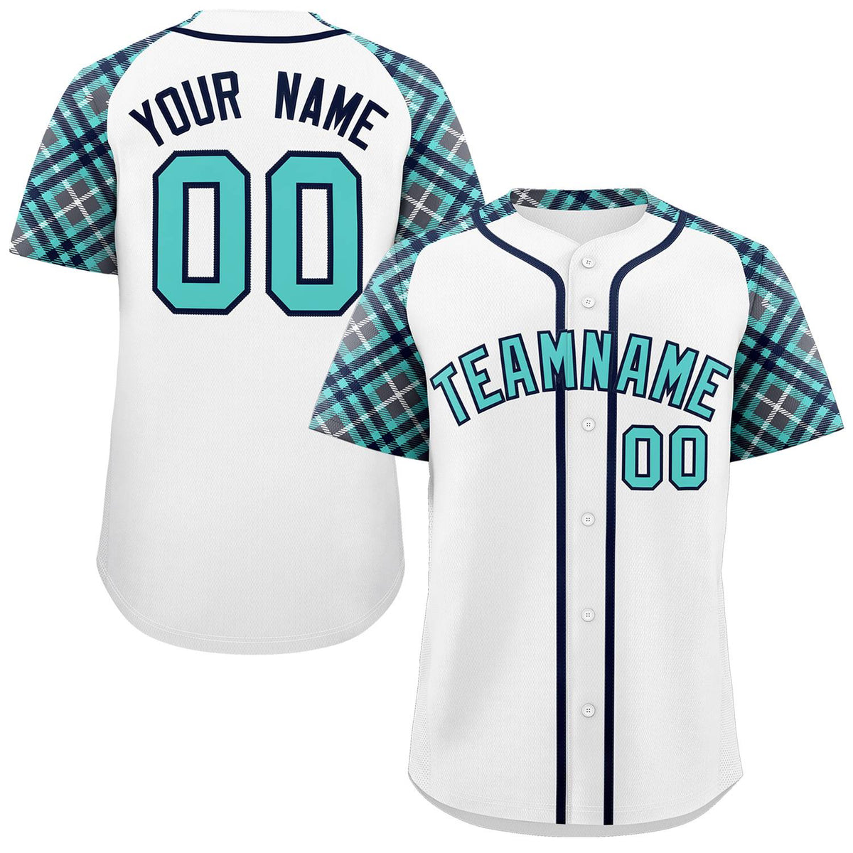 Custom White Bright Green-Navy Personalized Raglan Sleeves Authentic Baseball Jersey | KXKSHOP