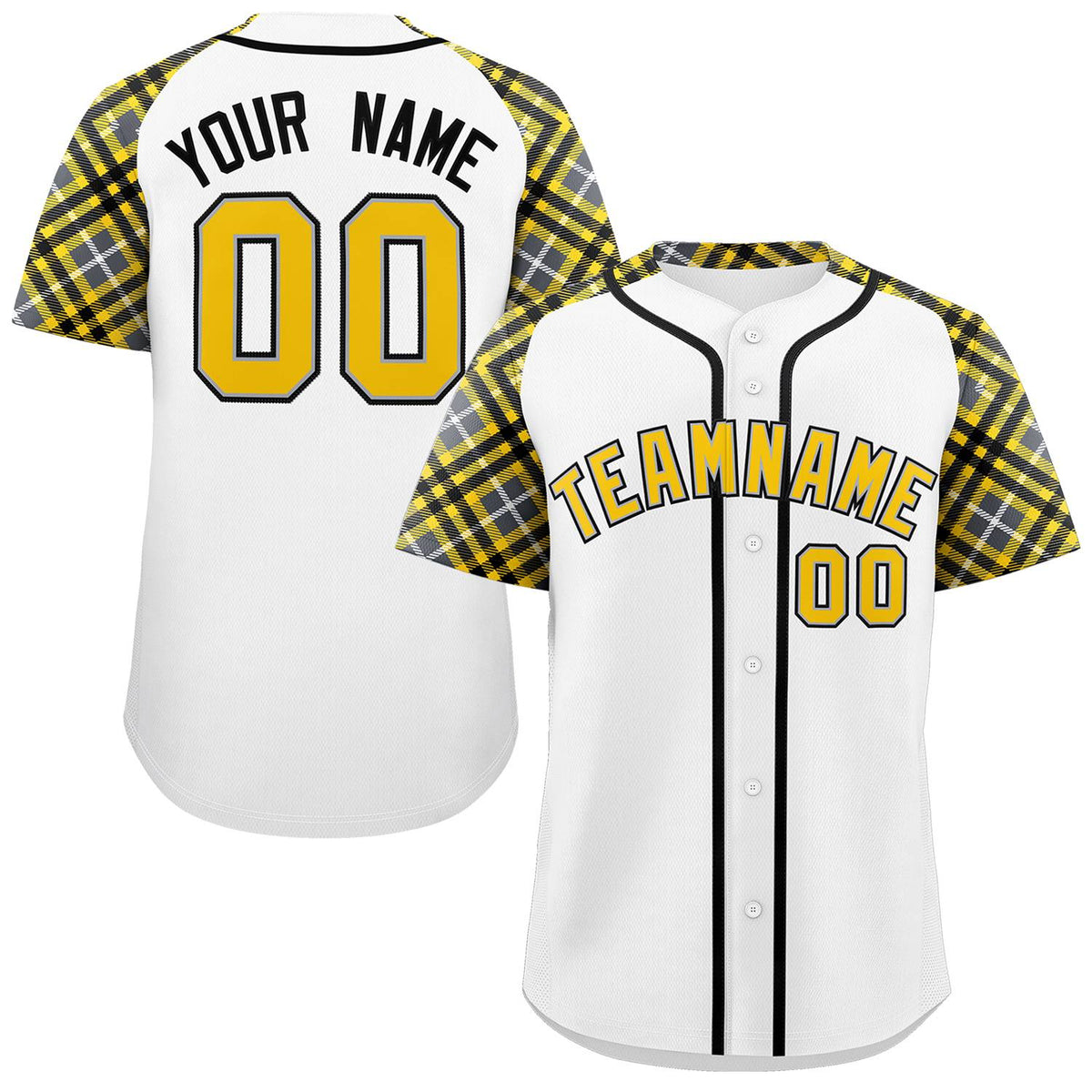 Custom White Gold-Black Personalized Raglan Sleeves Authentic Baseball Jersey | KXKSHOP
