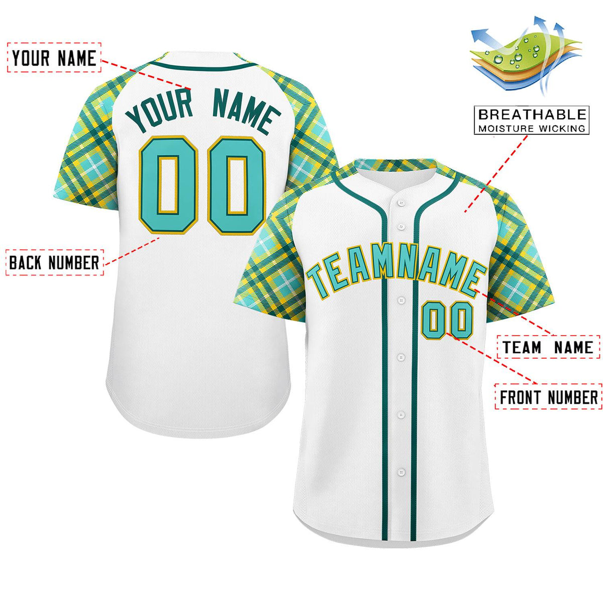 Custom White Bright Green-Gold Personalized Raglan Sleeves Authentic Baseball Jersey | KXKSHOP
