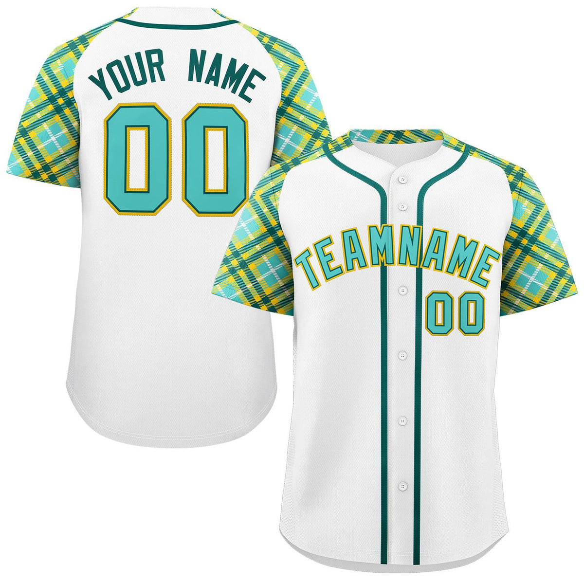 Custom White Bright Green-Gold Personalized Raglan Sleeves Authentic Baseball Jersey | KXKSHOP