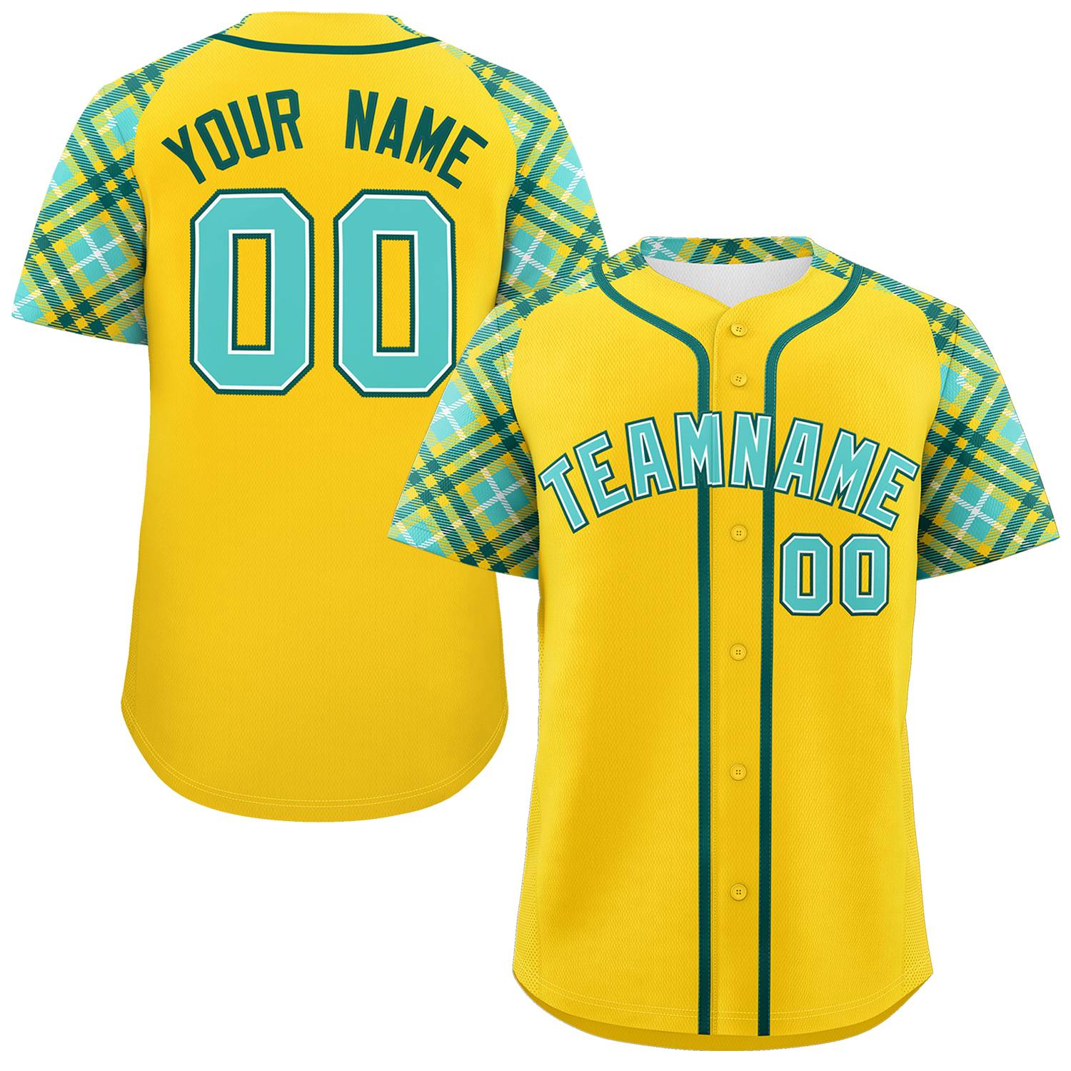 Custom Gold Bright Green-Midnight Green Personalized Raglan Sleeves Authentic Baseball Jersey | KXKSHOP
