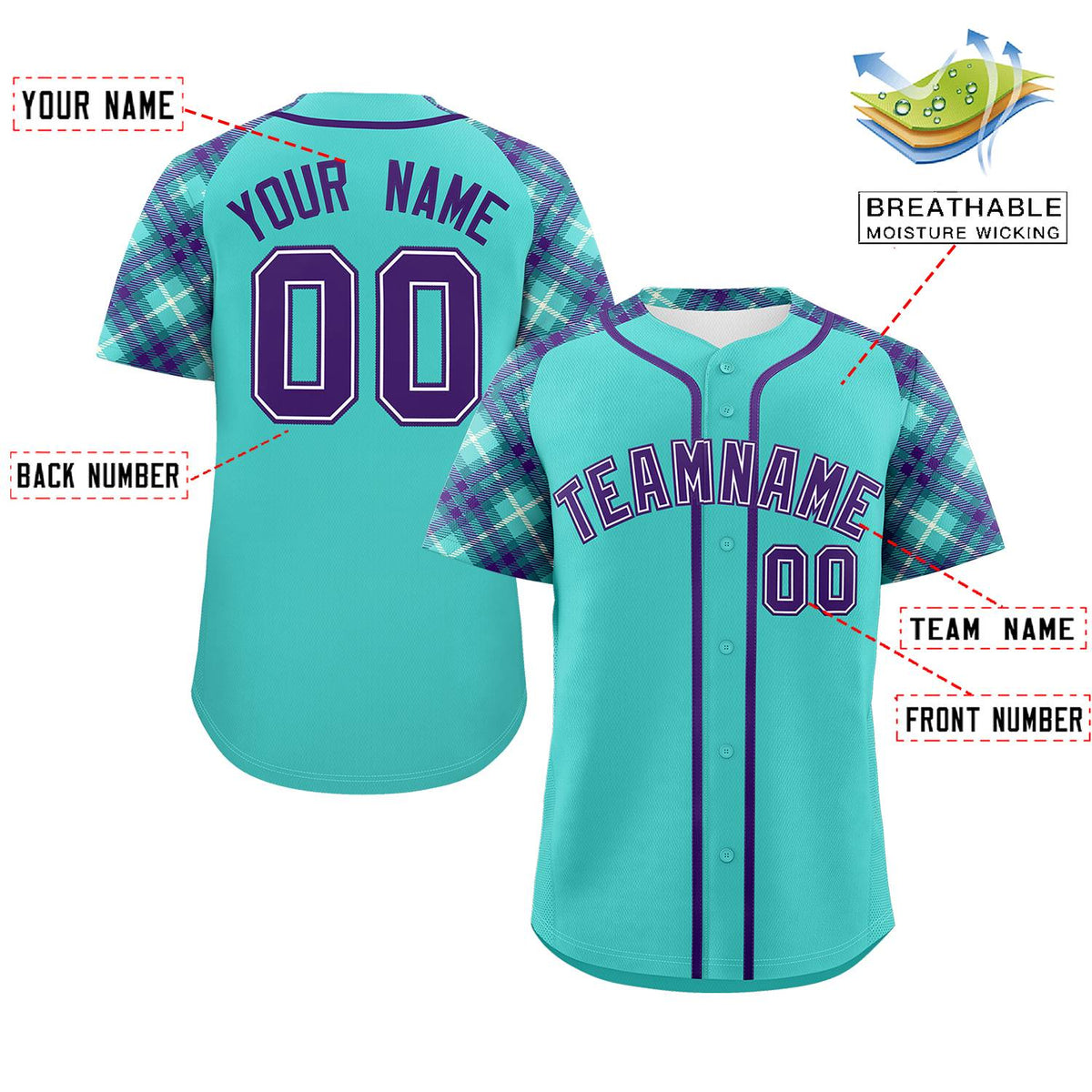 Custom Bright Green Purple- Personalized Raglan Sleeves Authentic Baseball Jersey | KXKSHOP