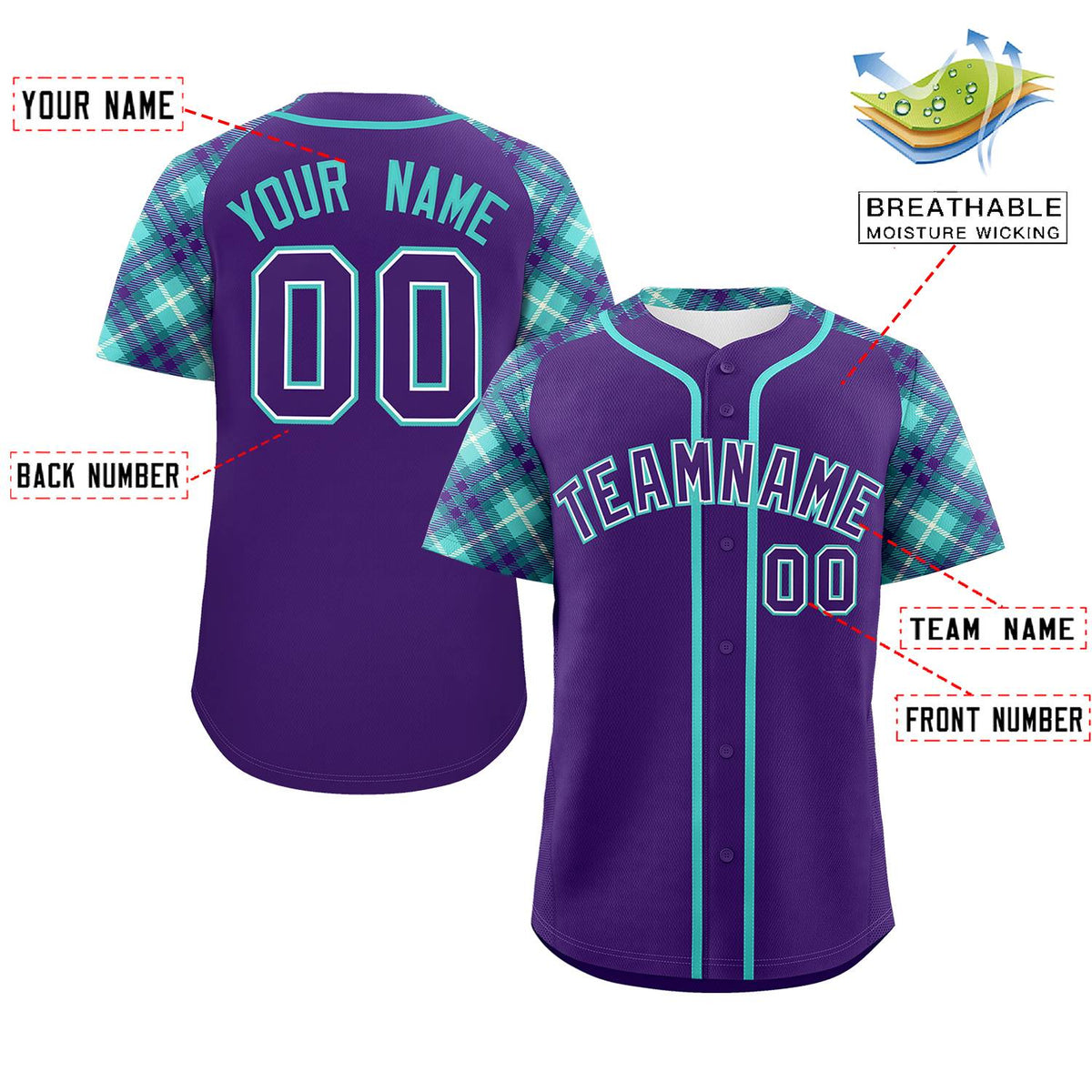 Custom Purple Purple-Bright Green Personalized Raglan Sleeves Authentic Baseball Jersey | KXKSHOP