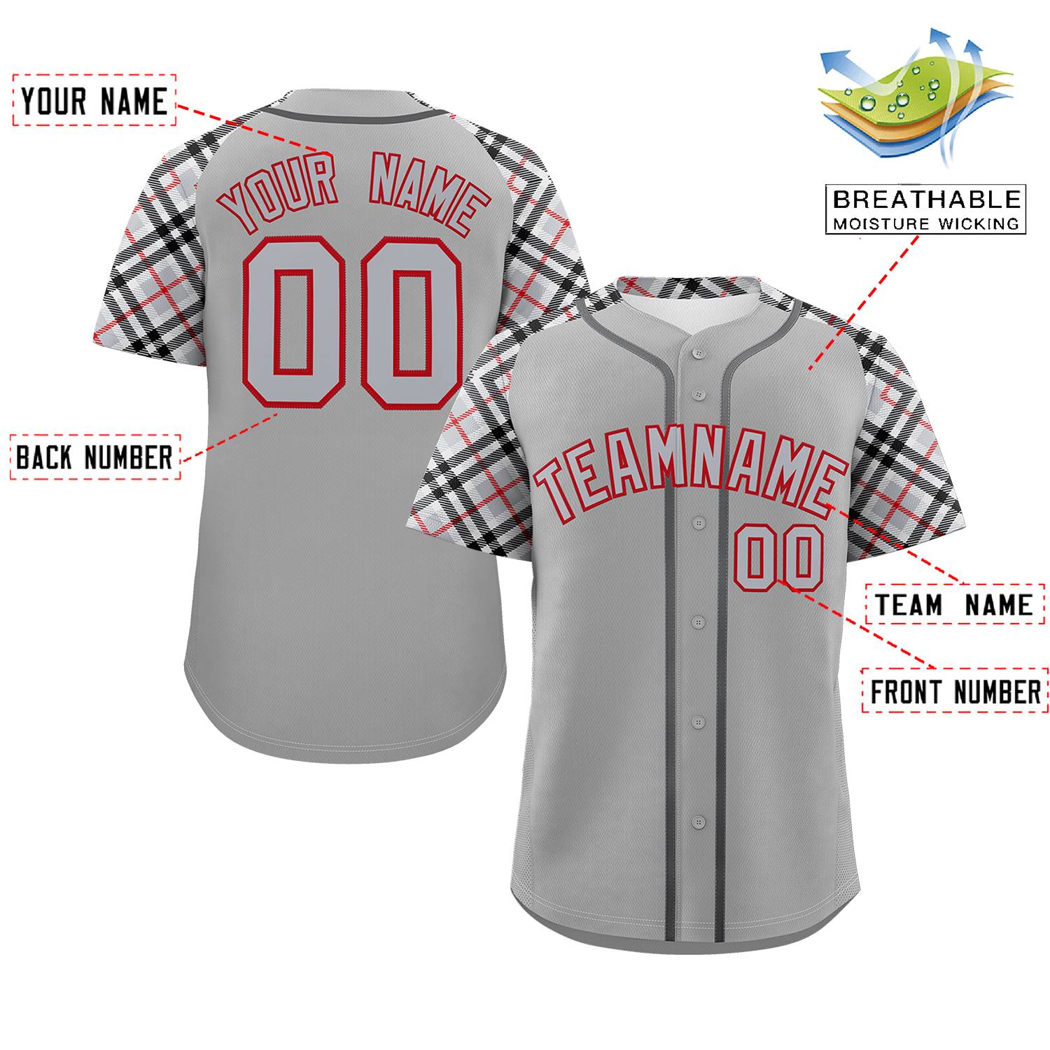 Custom Gray Gray-Red Personalized Raglan Sleeves Authentic Baseball Jersey | KXKSHOP