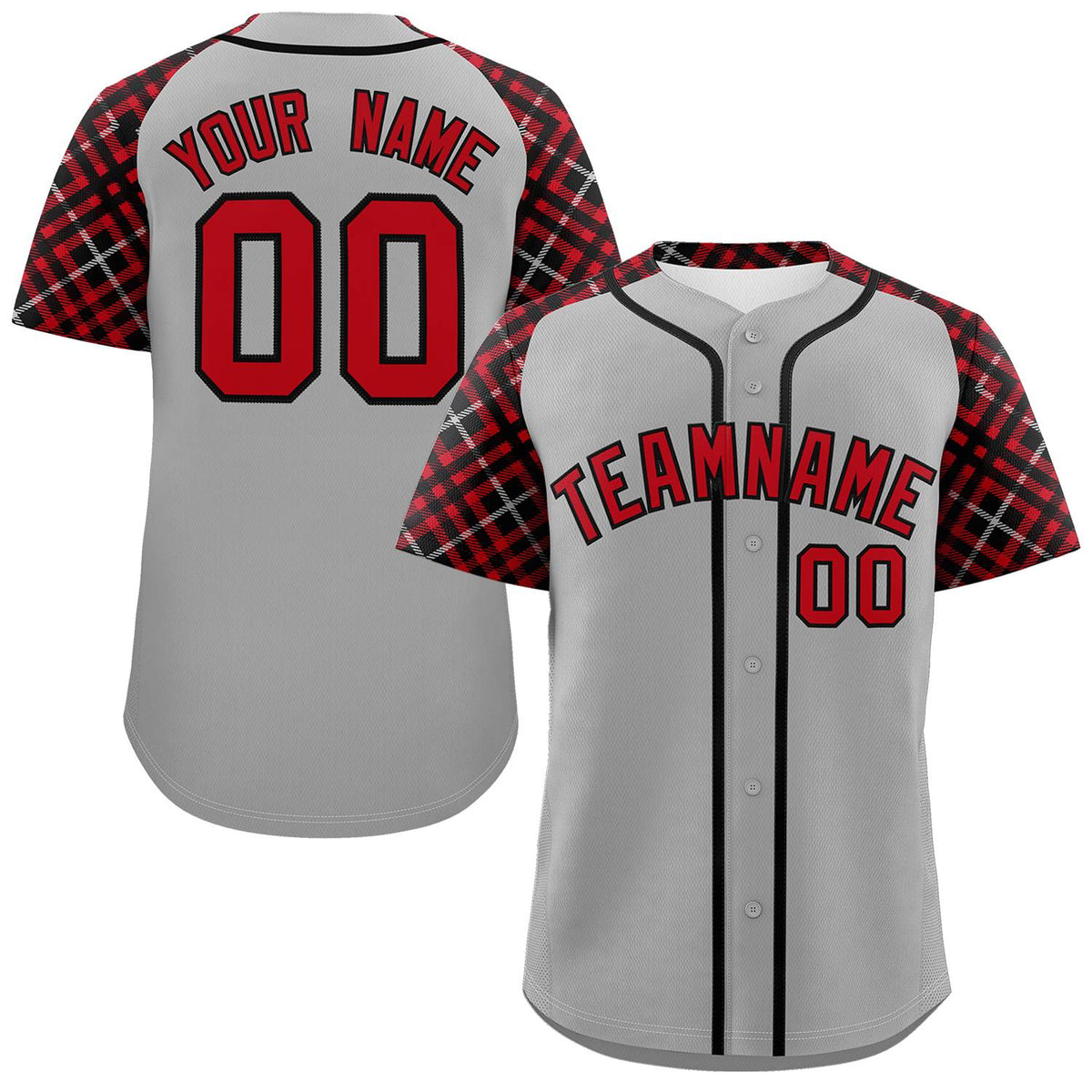 Custom Gray Red-Black Personalized Raglan Sleeves Authentic Baseball Jersey | KXKSHOP