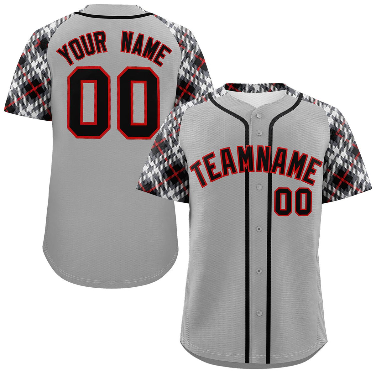 Custom Gray Black-Red Personalized Raglan Sleeves Authentic Baseball Jersey | KXKSHOP