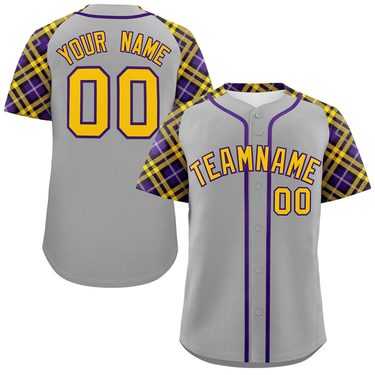 Custom Gray Gold-Purple Personalized Raglan Sleeves Authentic Baseball Jersey | KXKSHOP