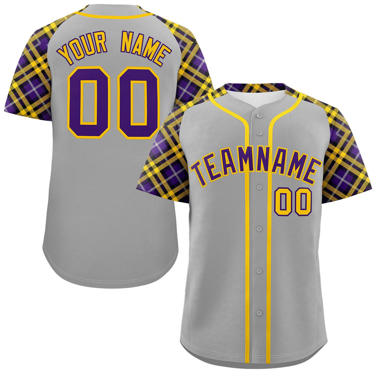 Custom Gray Purple-Gold Personalized Raglan Sleeves Authentic Baseball Jersey | KXKSHOP