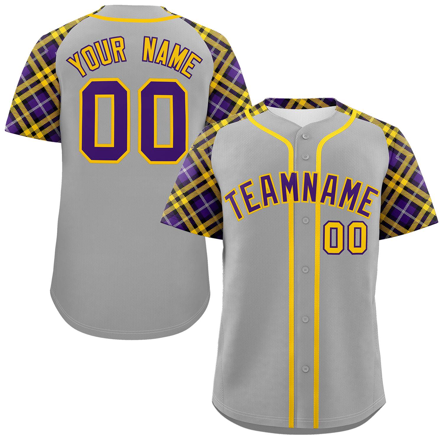 Custom Gray Purple-Gold Personalized Raglan Sleeves Authentic Baseball Jersey | KXKSHOP