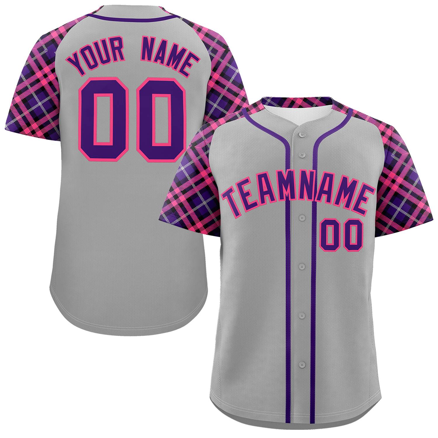 Custom Gray Purple-Pink Personalized Raglan Sleeves Authentic Baseball Jersey | KXKSHOP