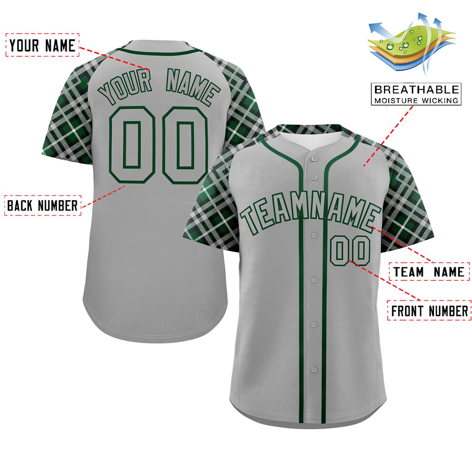 Custom Gray-Kelly Green Personalized Raglan Sleeves Authentic Baseball Jersey | KXKSHOP