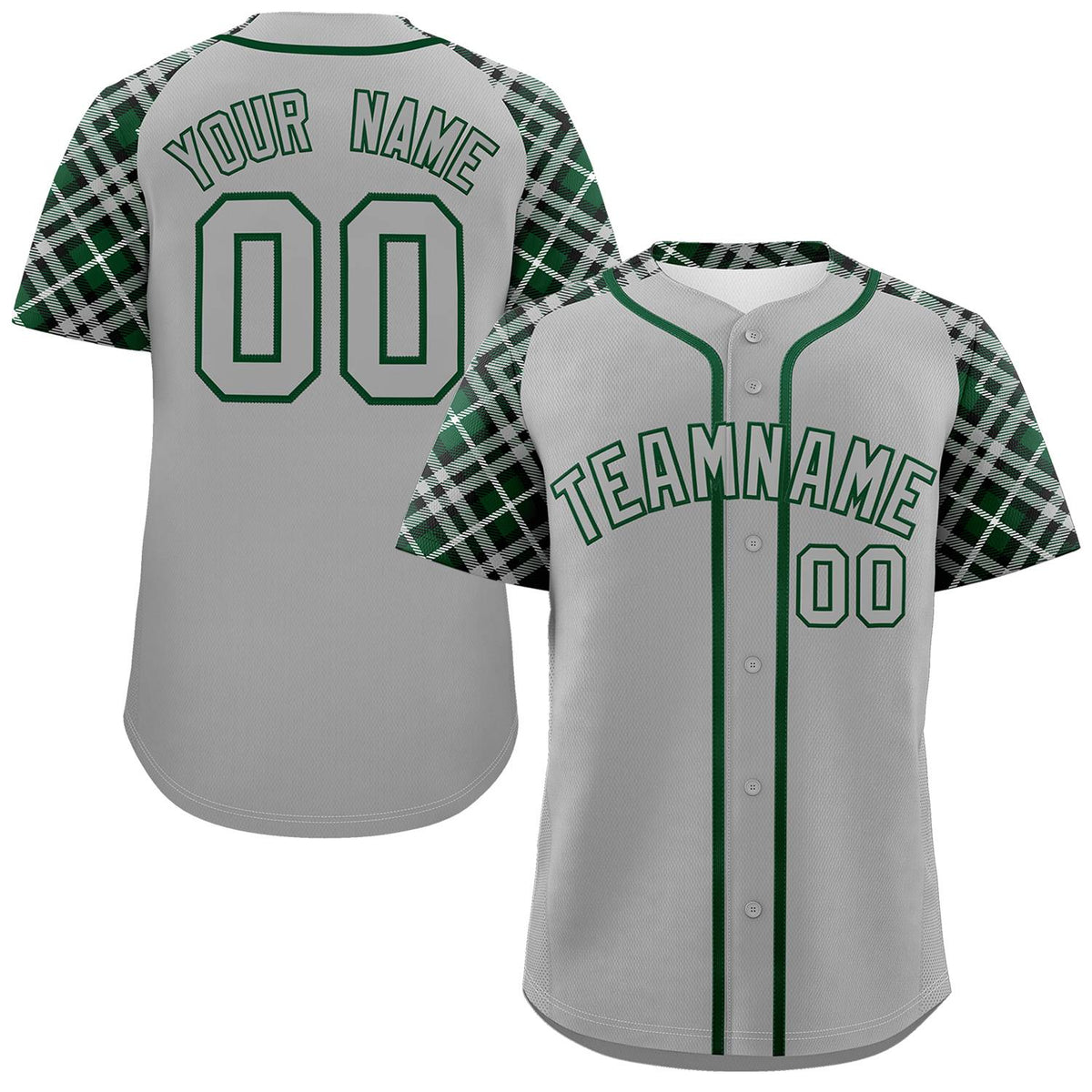 Custom Gray-Kelly Green Personalized Raglan Sleeves Authentic Baseball Jersey | KXKSHOP