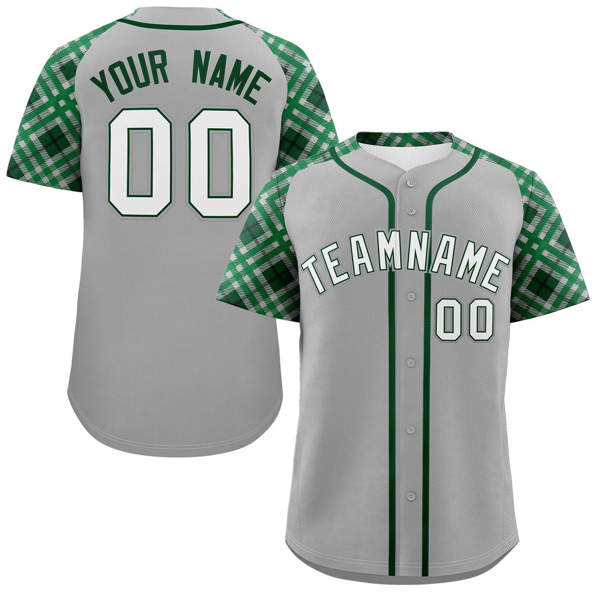 Custom Gray White-Kelly Green Personalized Raglan Sleeves Authentic Baseball Jersey | KXKSHOP