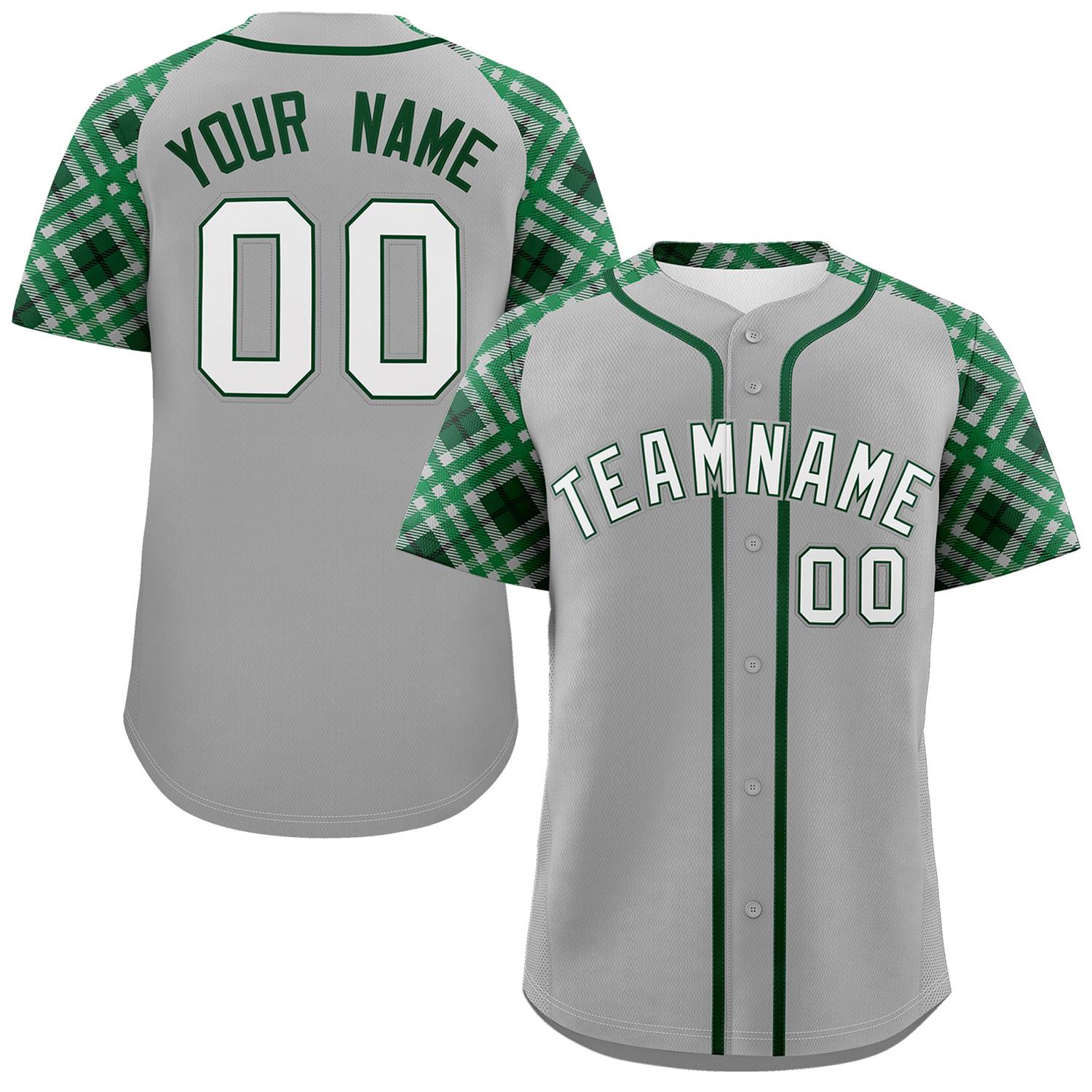 Custom Gray White-Kelly Green Personalized Raglan Sleeves Authentic Baseball Jersey | KXKSHOP