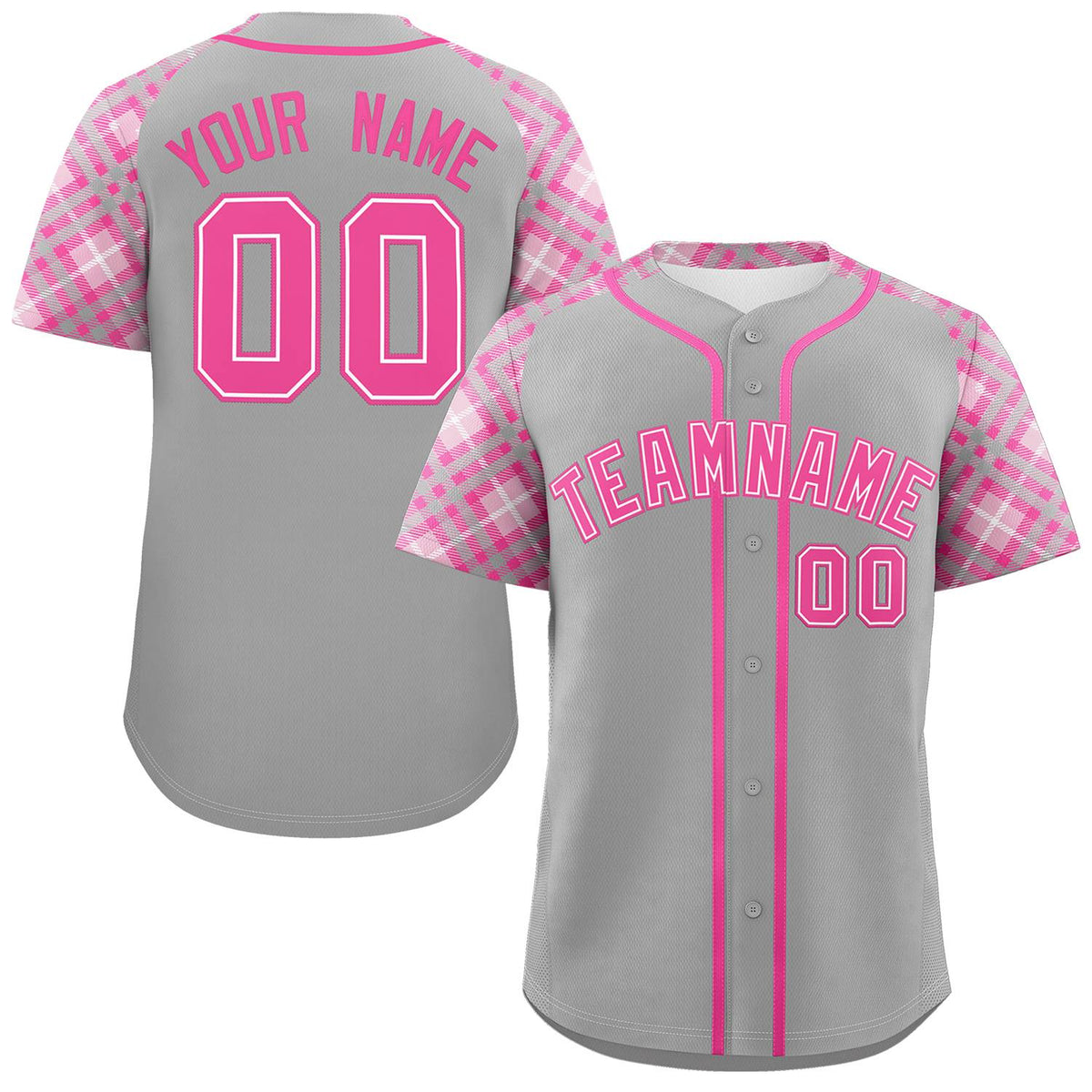 Custom Gray Pink- Personalized Raglan Sleeves Authentic Baseball Jersey | KXKSHOP