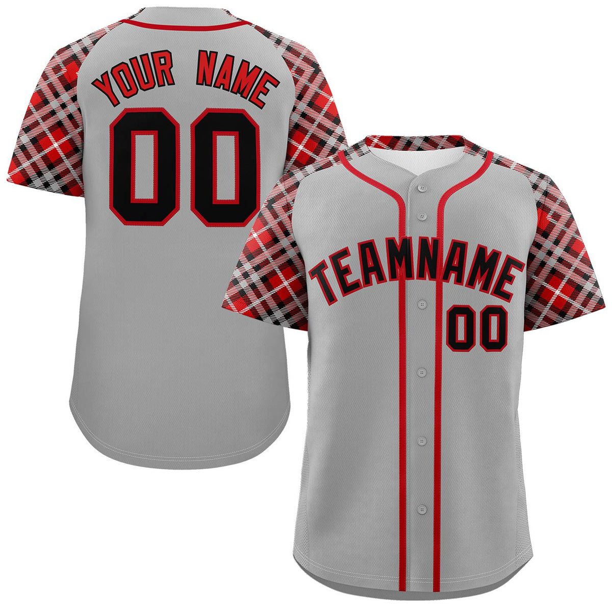 Custom Gray Black-Red Personalized Raglan Sleeves Authentic Baseball Jersey | KXKSHOP