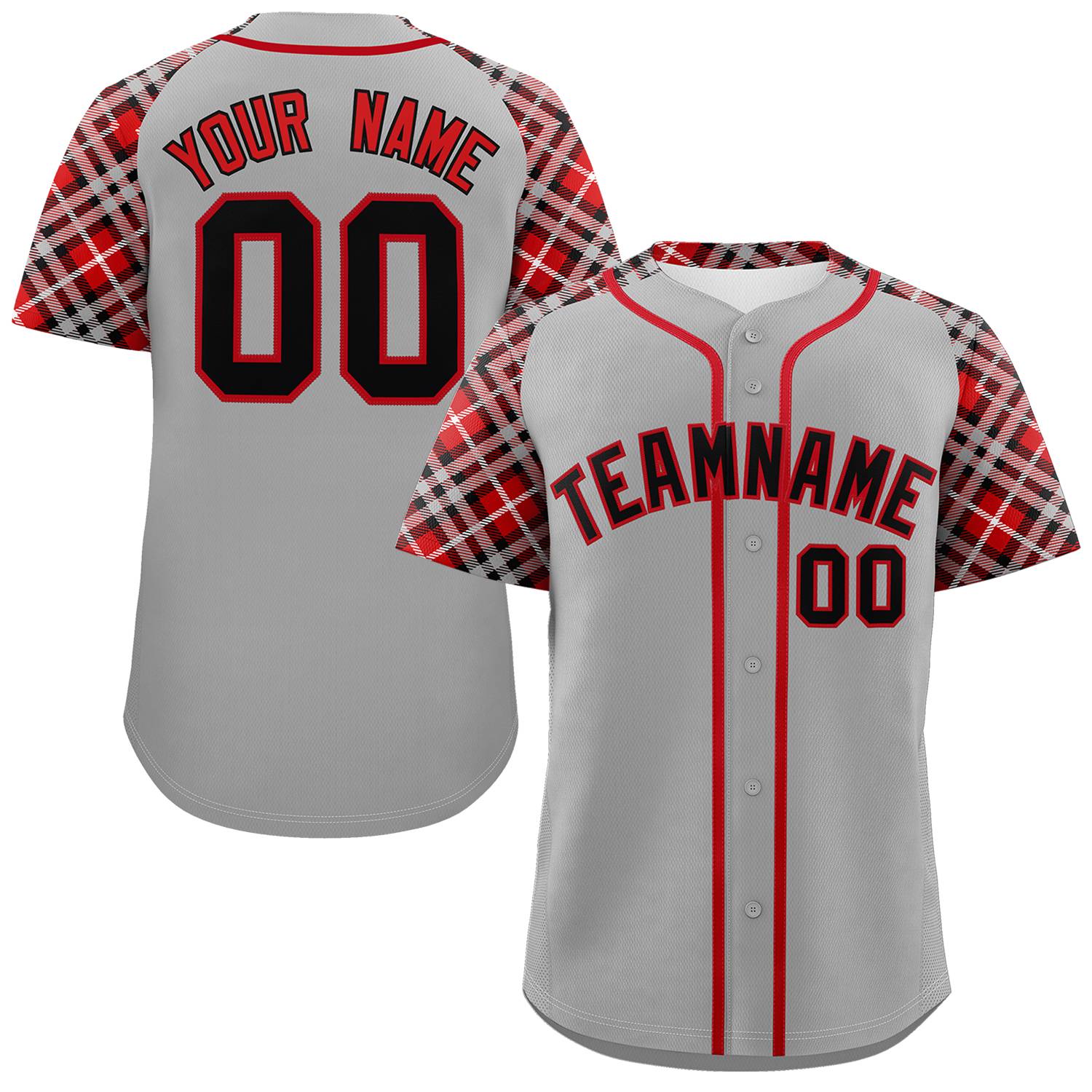 Custom Gray Black-Red Personalized Raglan Sleeves Authentic Baseball Jersey | KXKSHOP