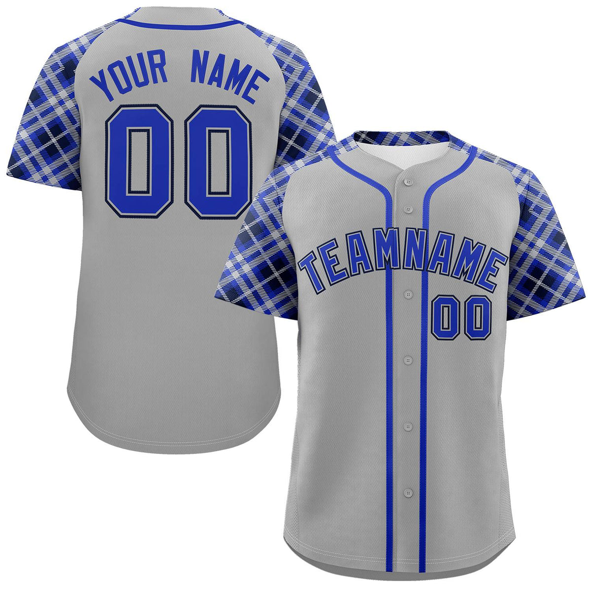 Custom Gray Royal-Navy Personalized Raglan Sleeves Authentic Baseball Jersey | KXKSHOP