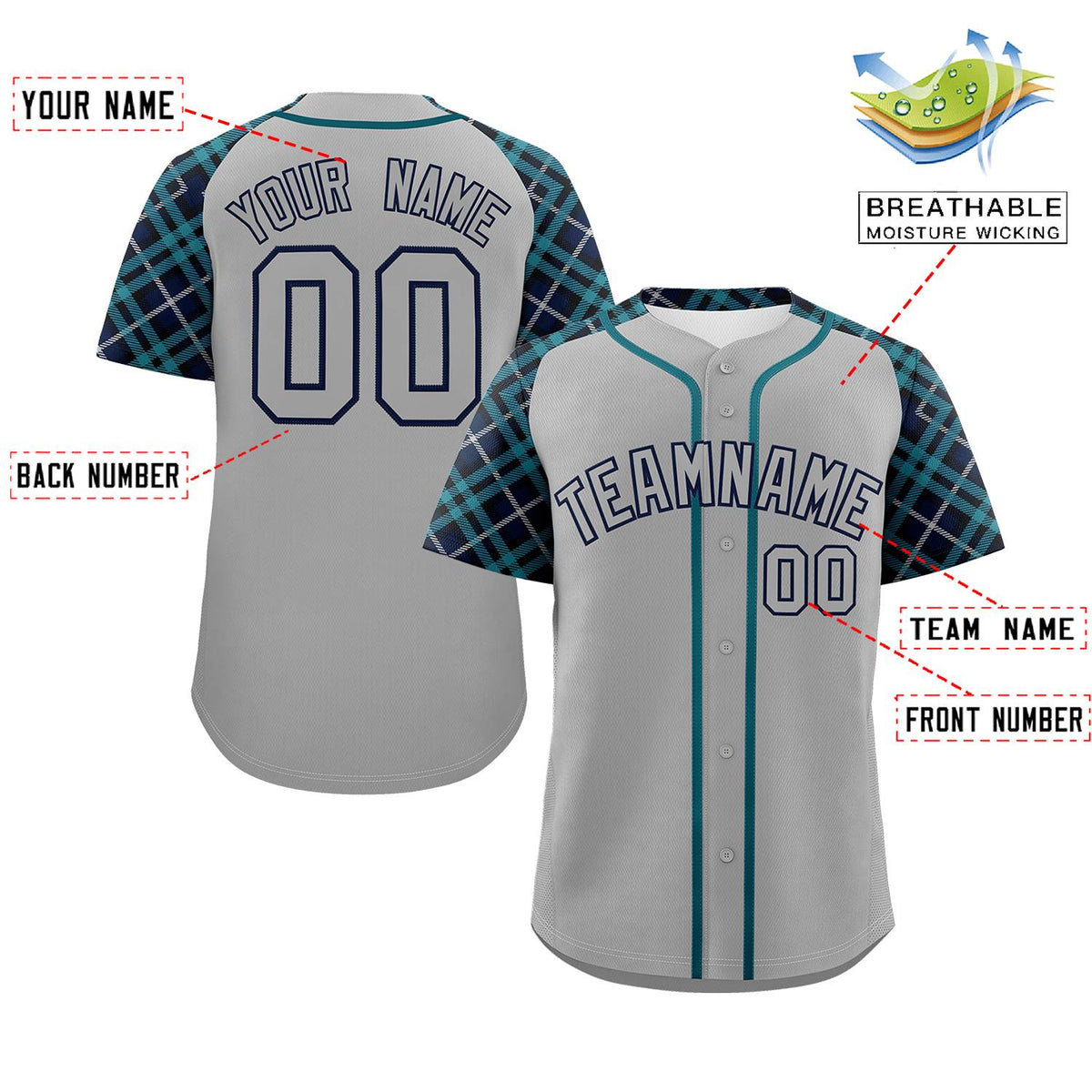 Custom Gray-Navy Personalized Raglan Sleeves Authentic Baseball Jersey | KXKSHOP
