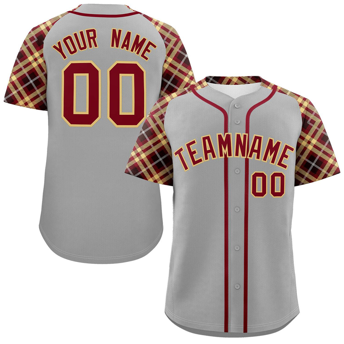 Custom Gray Red-Khaki Personalized Raglan Sleeves Authentic Baseball Jersey | KXKSHOP