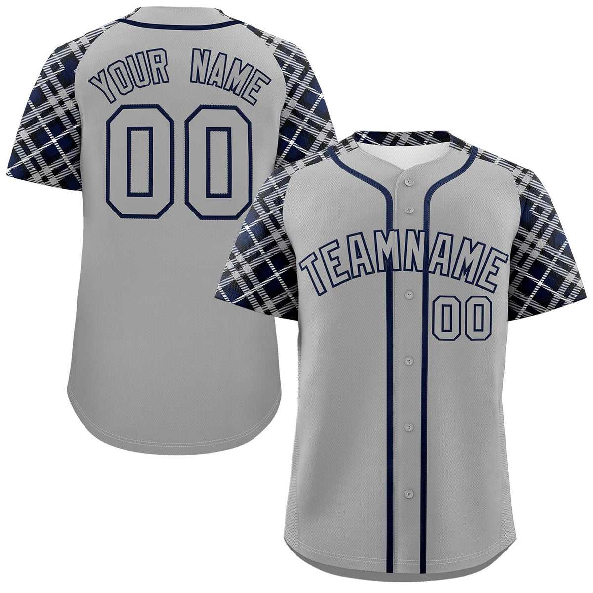 Custom Gray-Navy Personalized Raglan Sleeves Authentic Baseball Jersey | KXKSHOP