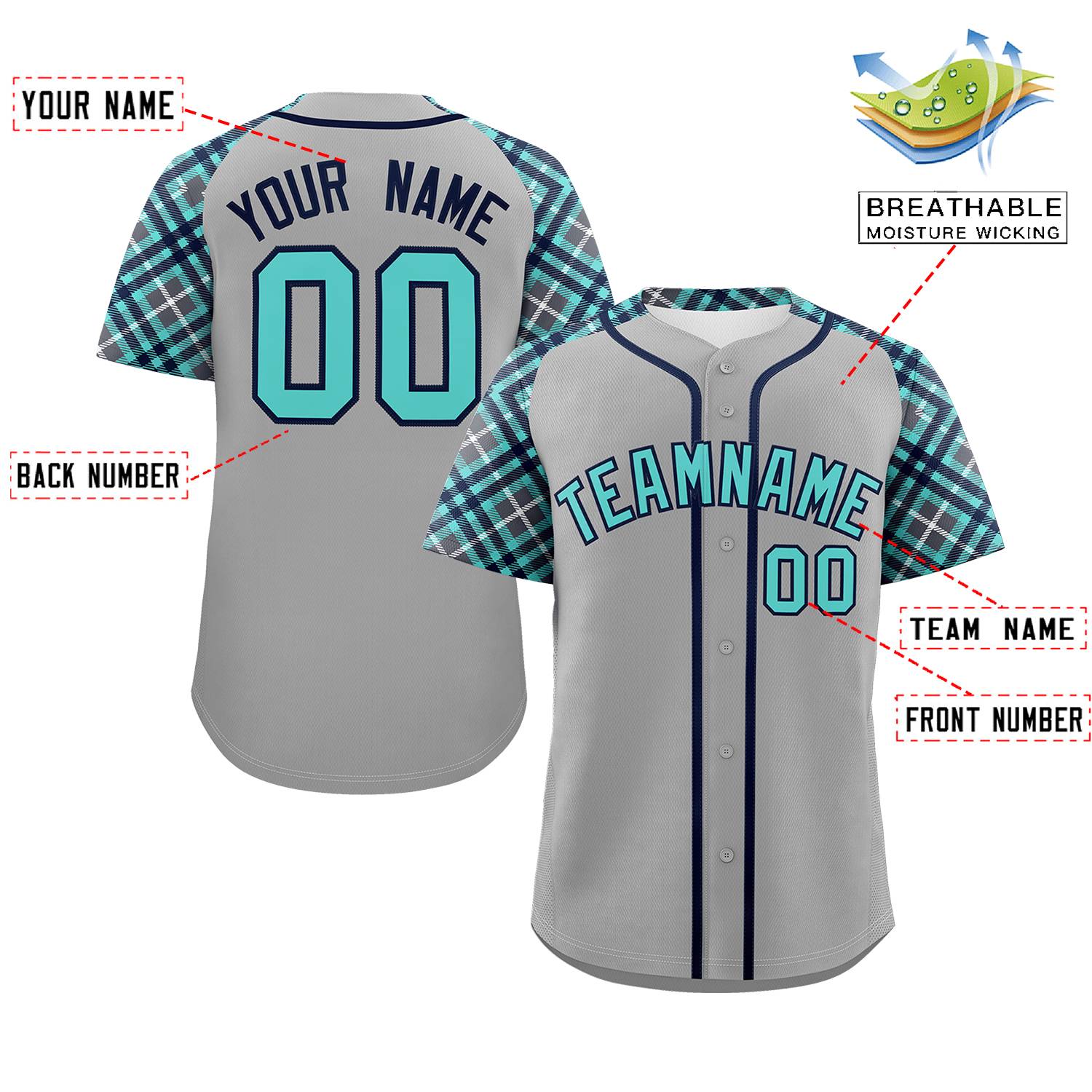 Custom Gray Bright Green-Navy Personalized Raglan Sleeves Authentic Baseball Jersey | KXKSHOP