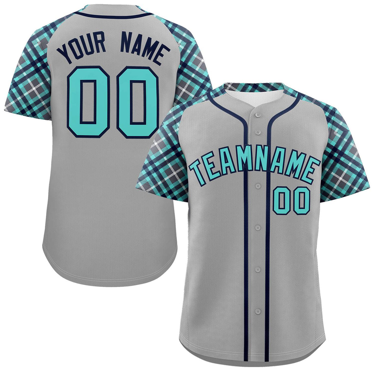 Custom Gray Bright Green-Navy Personalized Raglan Sleeves Authentic Baseball Jersey | KXKSHOP