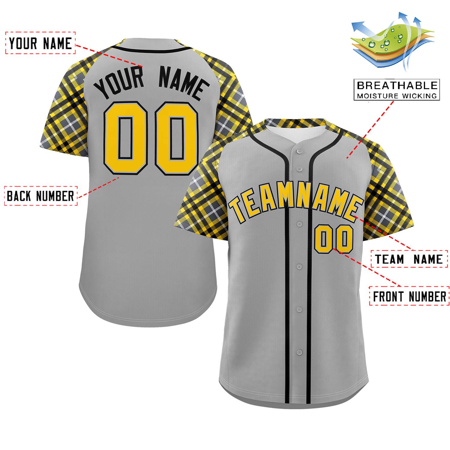 Custom Gray Gold-Black Personalized Raglan Sleeves Authentic Baseball Jersey | KXKSHOP