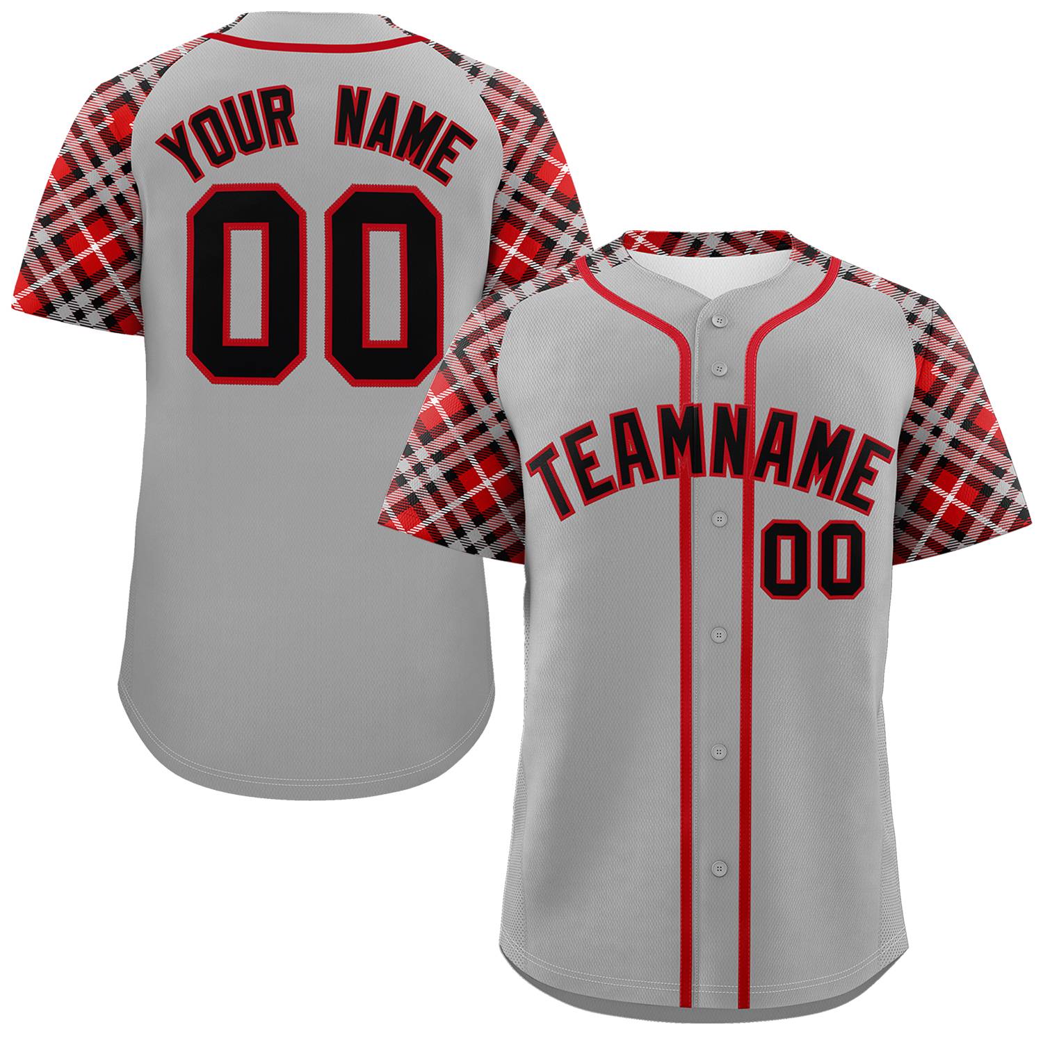 Custom Gray Black-Red Personalized Raglan Sleeves Authentic Baseball Jersey | KXKSHOP