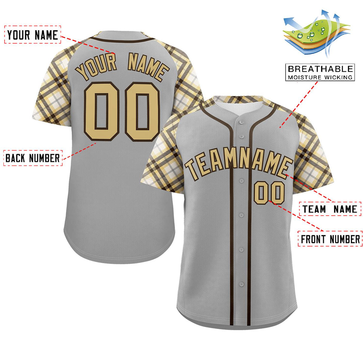Custom Gray Khaki-Brown Personalized Raglan Sleeves Authentic Baseball Jersey | KXKSHOP