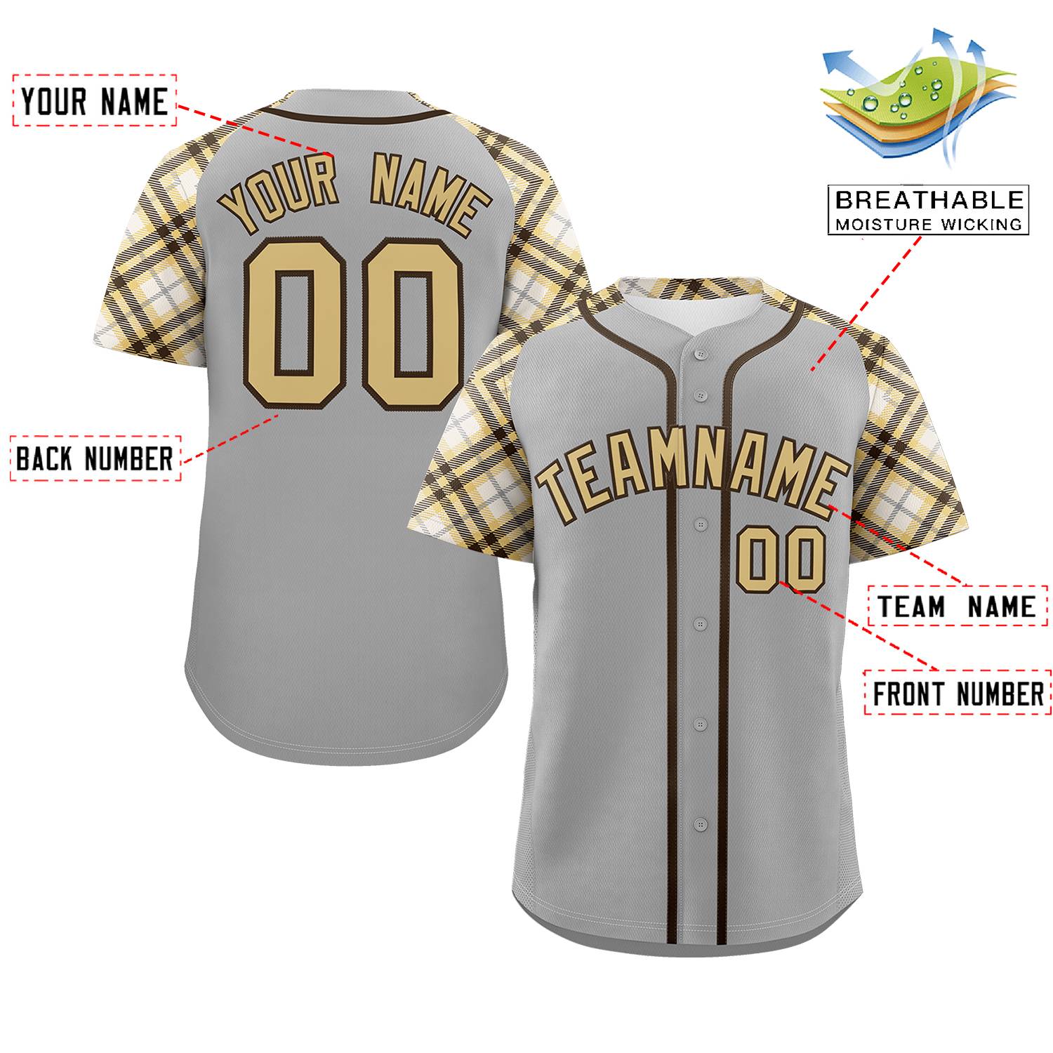 Custom Gray Khaki-Brown Personalized Raglan Sleeves Authentic Baseball Jersey | KXKSHOP