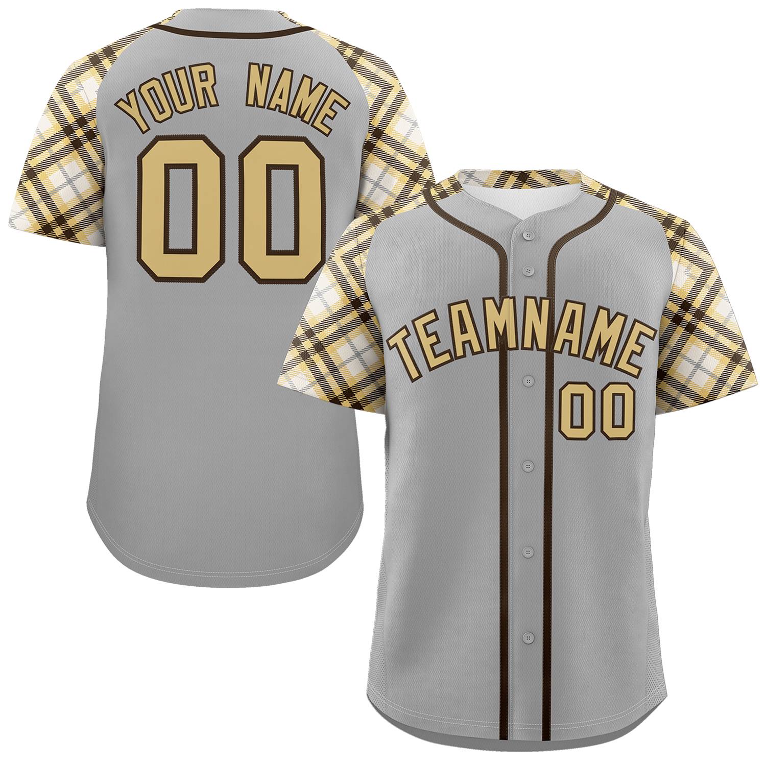 Custom Gray Khaki-Brown Personalized Raglan Sleeves Authentic Baseball Jersey | KXKSHOP