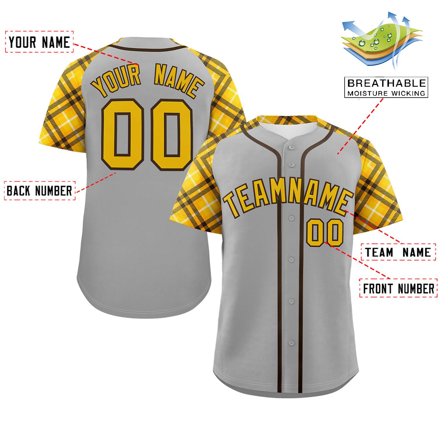 Custom Gray Gold-Brown Personalized Raglan Sleeves Authentic Baseball Jersey | KXKSHOP