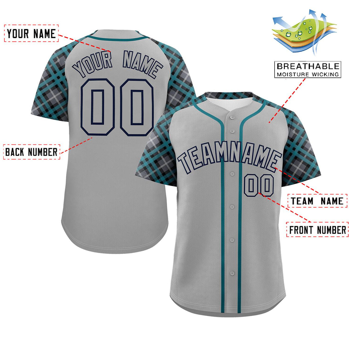 Custom Gray-Navy Personalized Raglan Sleeves Authentic Baseball Jersey | KXKSHOP
