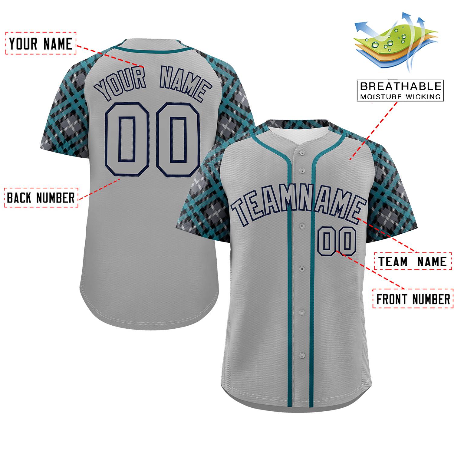 Custom Gray-Navy Personalized Raglan Sleeves Authentic Baseball Jersey | KXKSHOP