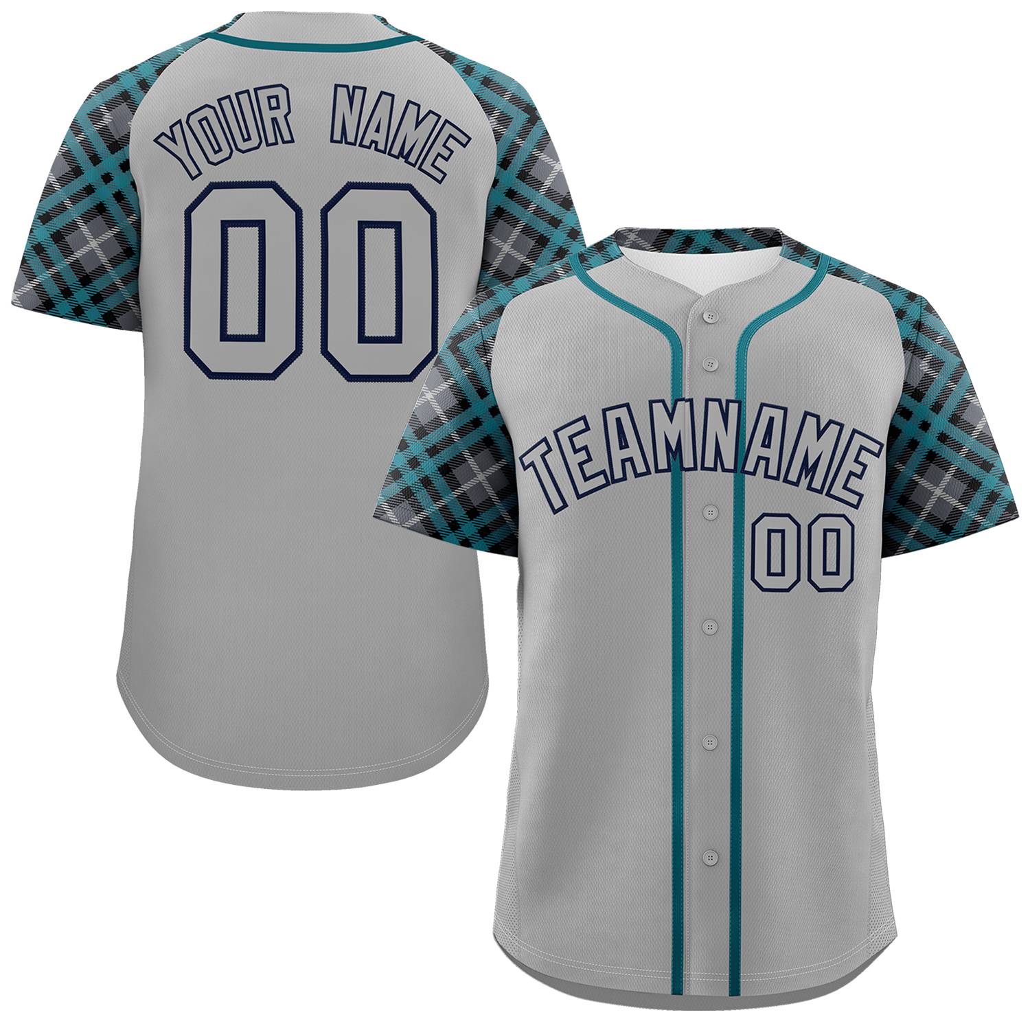 Custom Gray-Navy Personalized Raglan Sleeves Authentic Baseball Jersey | KXKSHOP